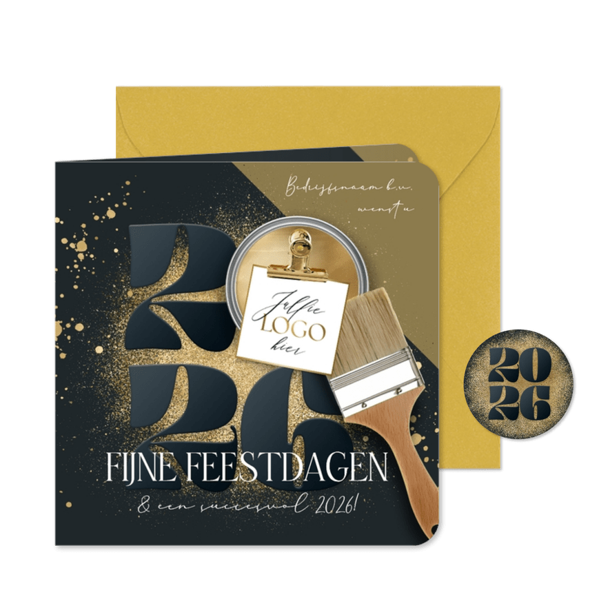 Stijlvolle kerstkaart zakelijk schilder jaartal verf goud - Kaartimpressie