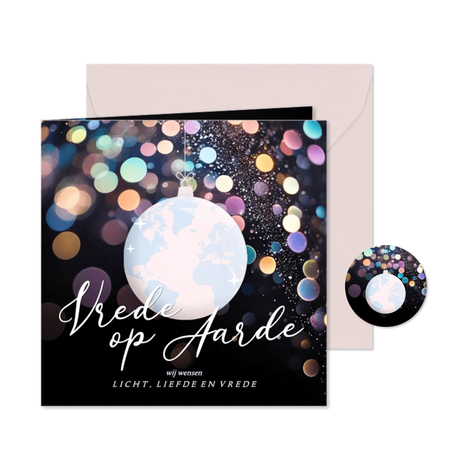 Stijlvolle kleurrijke nieuwjaarskaart aardbol vrede op aarde - Kaartimpressie