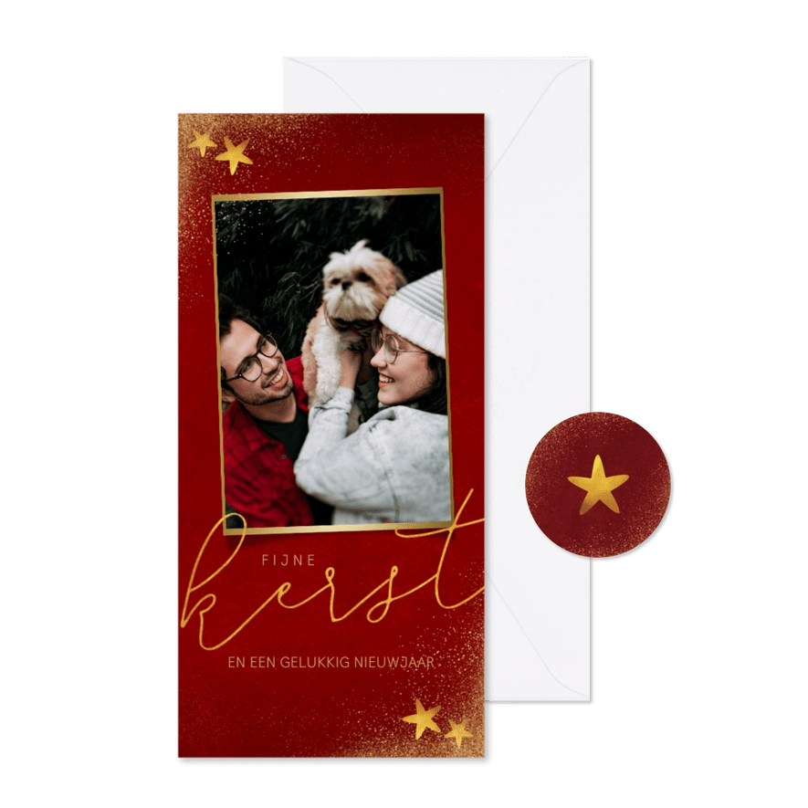 Stijlvolle lange kerstkaart met grote foto en goudlook - Kaartimpressie