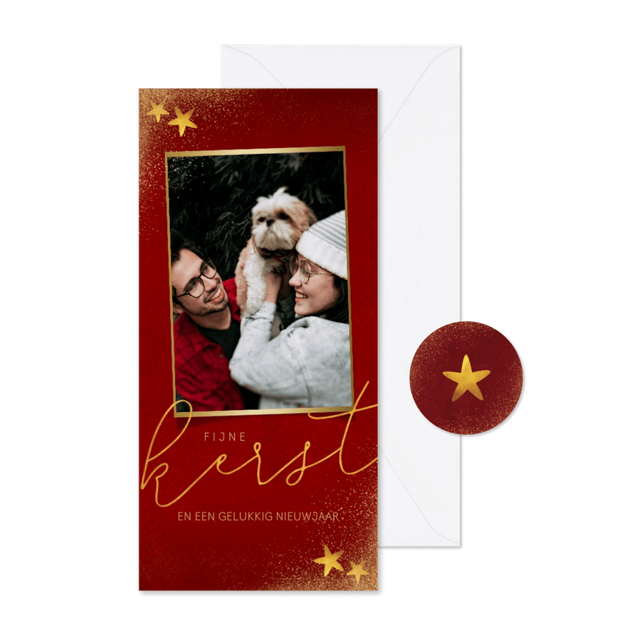 Stijlvolle lange kerstkaart met grote foto en goudlook - Kaartimpressie