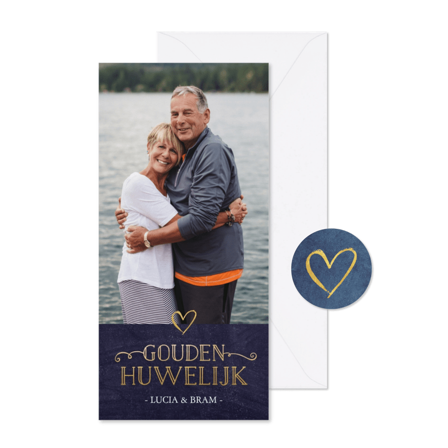 Stijlvolle langwerpige uitnodiging gouden huwelijksjubileum - Kaartimpressie