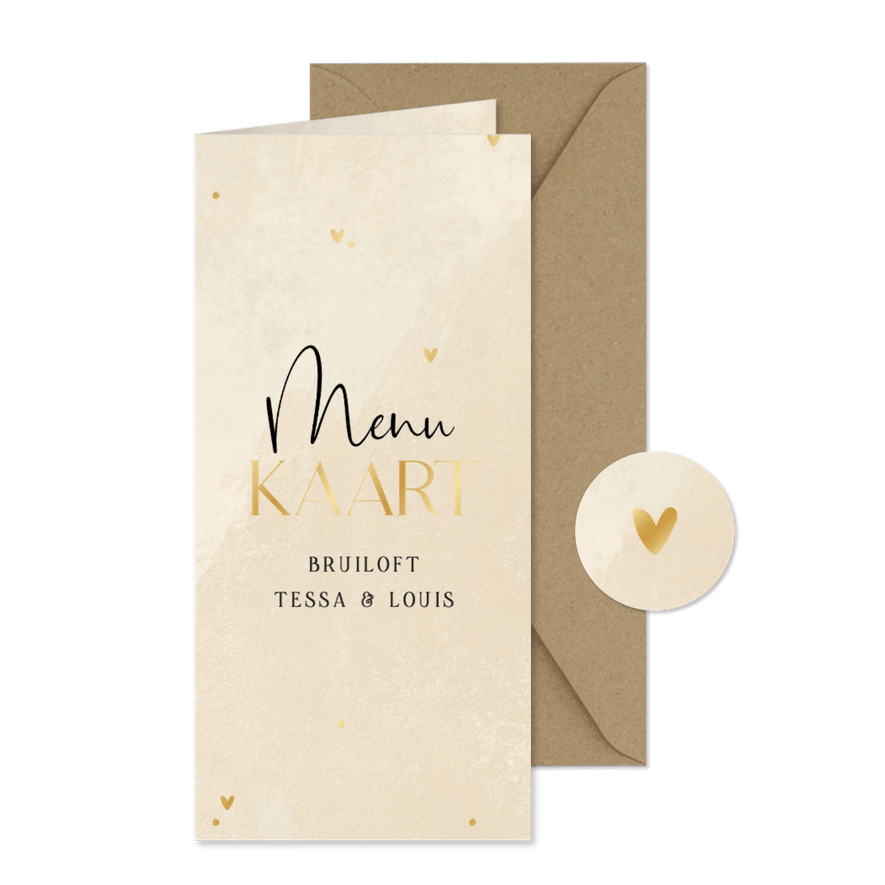 Stijlvolle menukaart beige steenlook - Kaartimpressie