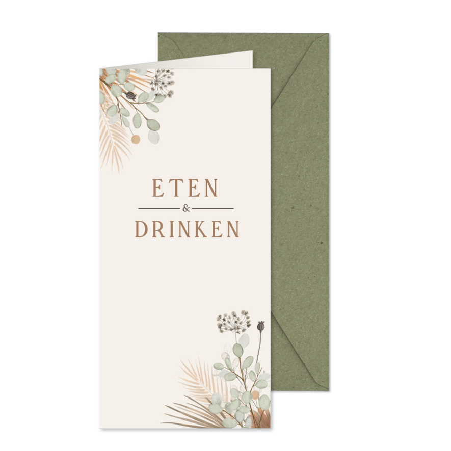 Stijlvolle menukaart jubileum - met droogbloem illustratie - Kaartimpressie