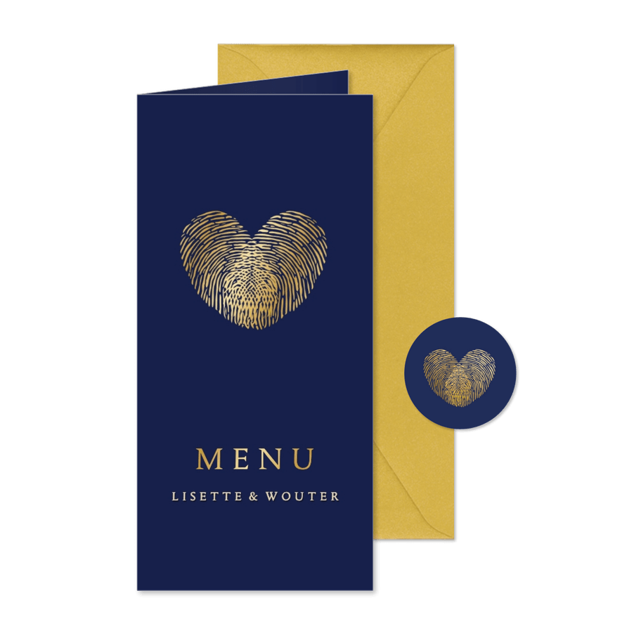 Stijlvolle menukaart vingerafdrukken hartje  - Kaartimpressie