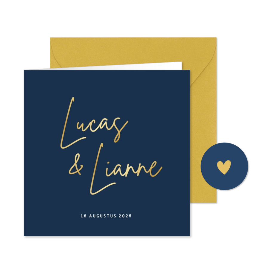 Stijlvolle minimalistische trouwkaart met namen voorop - Kaartimpressie