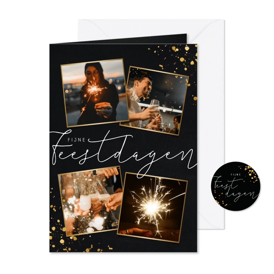 Stijlvolle nieuwjaarskaart 4 foto's en goudlook - Kaartimpressie