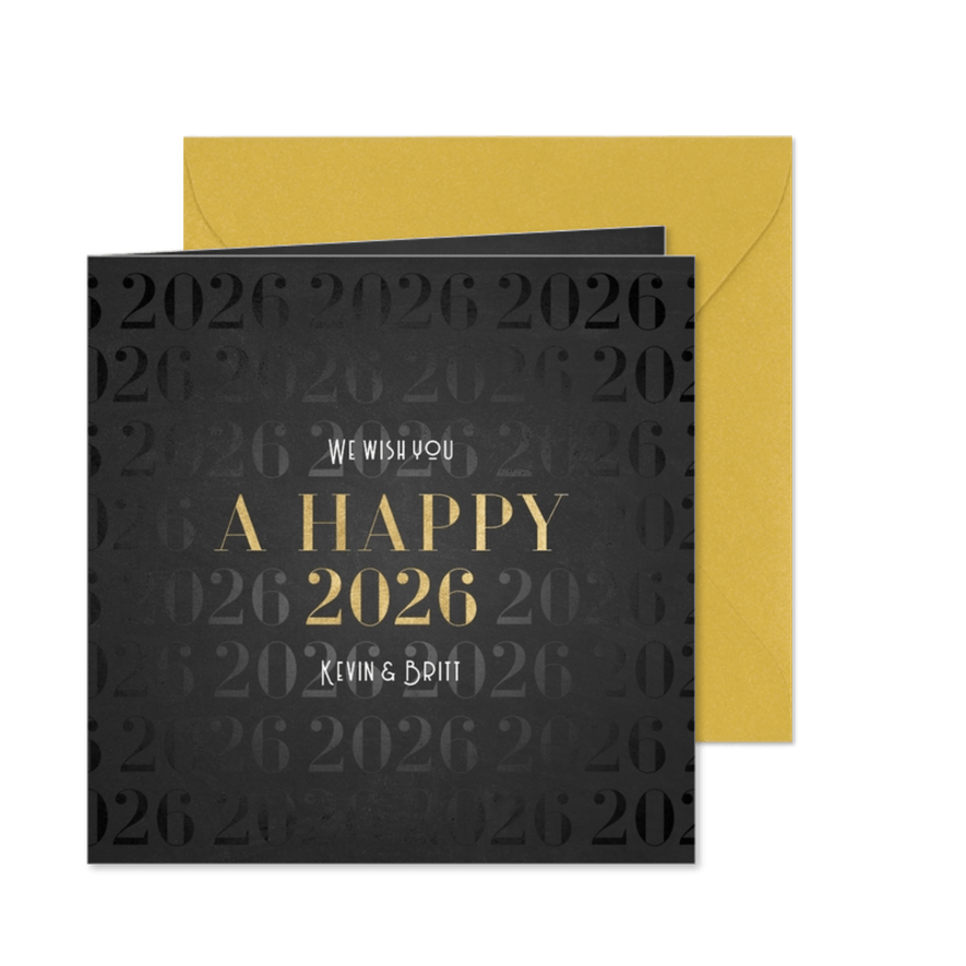 Stijlvolle nieuwjaarskaart a happy 2026 patroon - Kaartimpressie