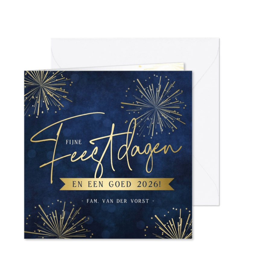 Stijlvolle nieuwjaarskaart fijne feestdagen met vuurwerk - Kaartimpressie