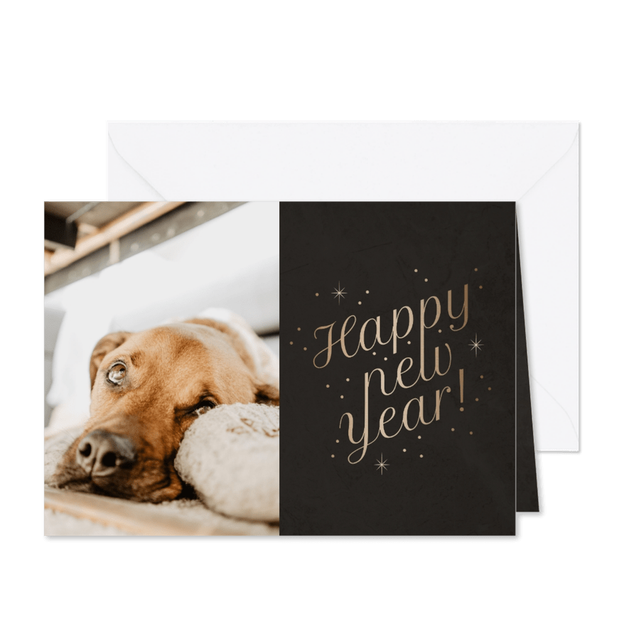 Stijlvolle nieuwjaarskaart foto 'Happy New Year' fonkels - Kaartimpressie