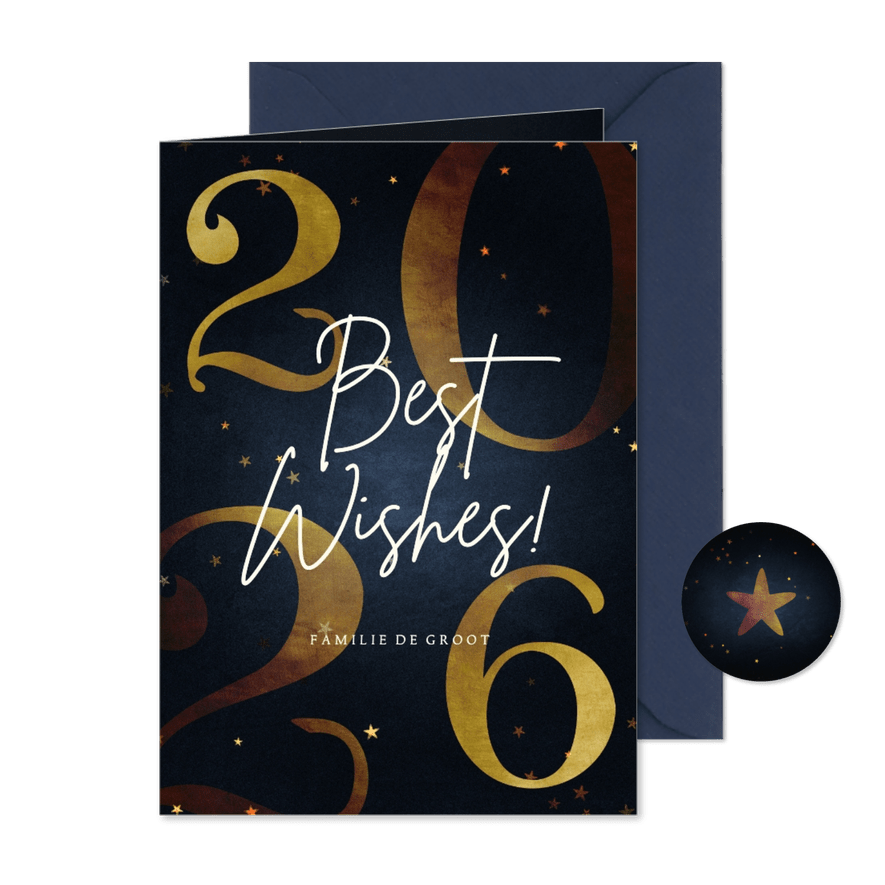 Stijlvolle nieuwjaarskaart gouden 2026 best wishes - Kaartimpressie