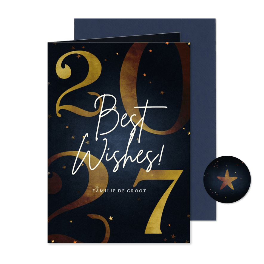 Stijlvolle nieuwjaarskaart gouden 2027 best wishes - Kaartimpressie