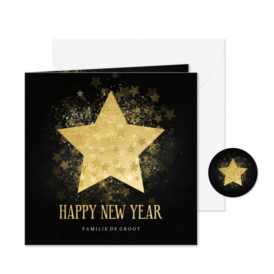 Stijlvolle nieuwjaarskaart gouden ster Happy new Year - Kaartimpressie