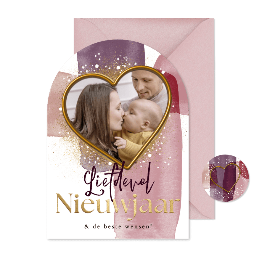Stijlvolle nieuwjaarskaart liefdevol hart watercolor foto - Kaartimpressie