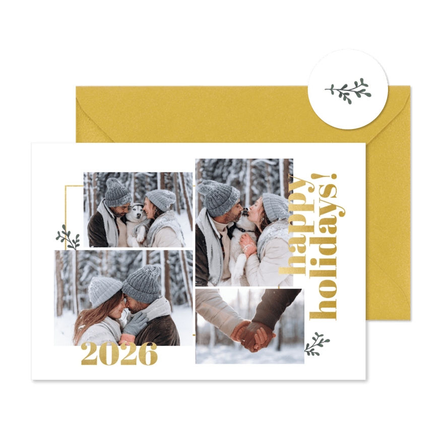 Stijlvolle nieuwjaarskaart met fotocollage 2026 - Kaartimpressie