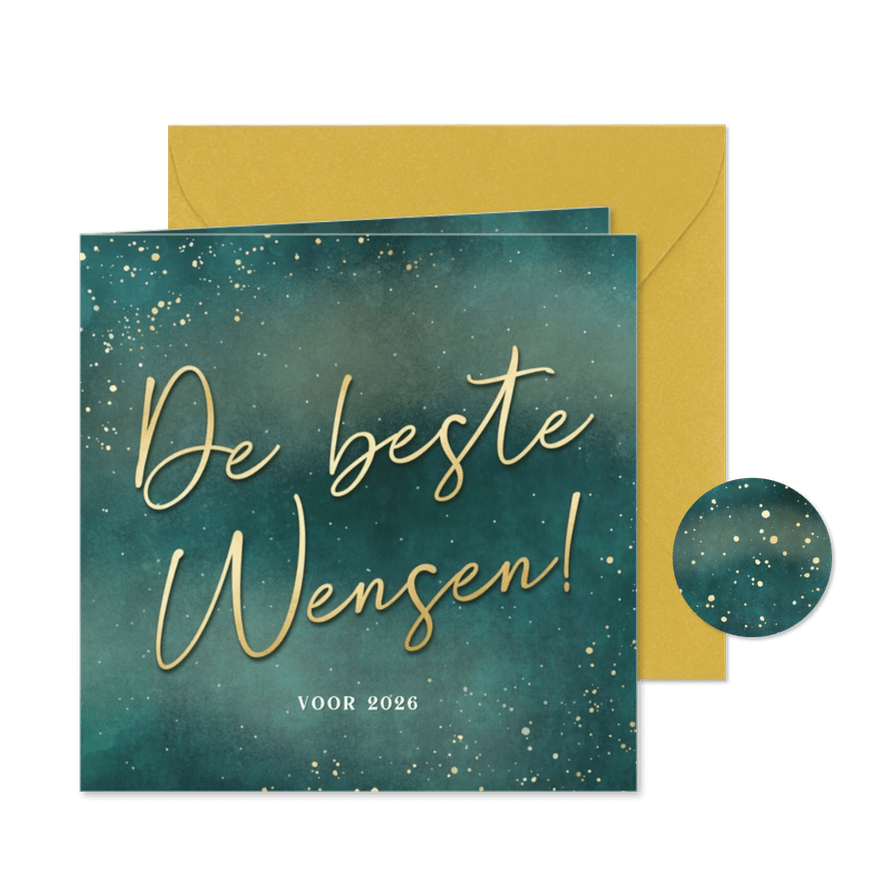 Stijlvolle nieuwjaarskaart met goud - De beste wensen - Kaartimpressie