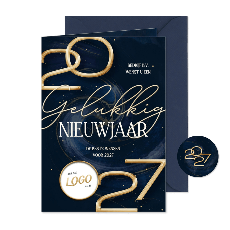Stijlvolle nieuwjaarskaart met marmer swirl en groot jaartal - Kaartimpressie