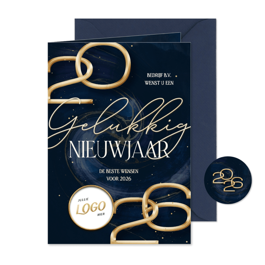 Stijlvolle nieuwjaarskaart met marmer swirl en groot jaartal - Kaartimpressie