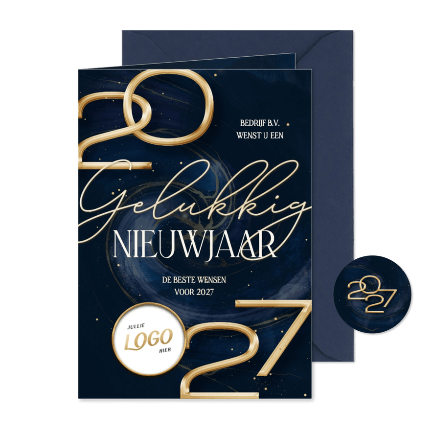 Stijlvolle nieuwjaarskaart met marmer swirl en groot jaartal - Kaartimpressie