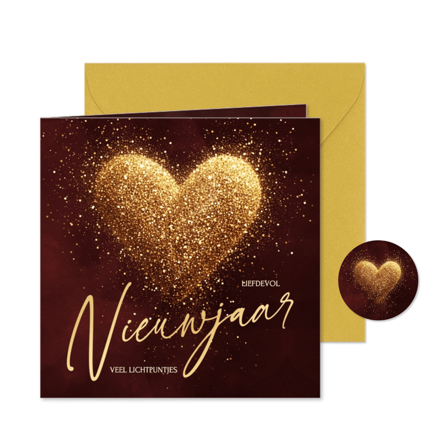 Stijlvolle nieuwjaarskaart met sprankelend hart van glitters - Kaartimpressie