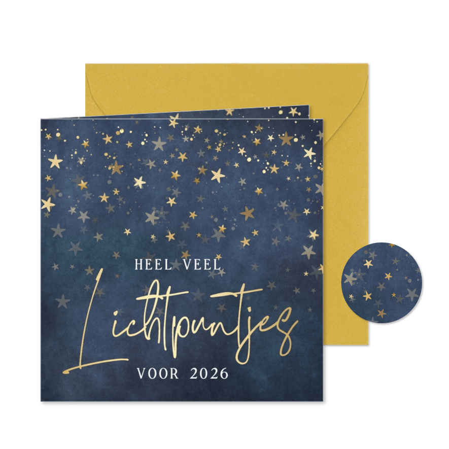 Stijlvolle nieuwjaarskaart met veel sterren als lichtpuntjes - Kaartimpressie