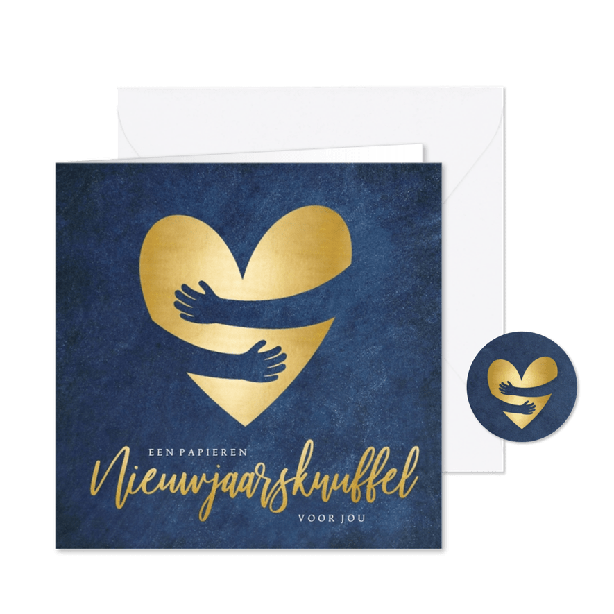 Stijlvolle nieuwjaarskaart - papieren nieuwjaarsknuffel hart - Kaartimpressie