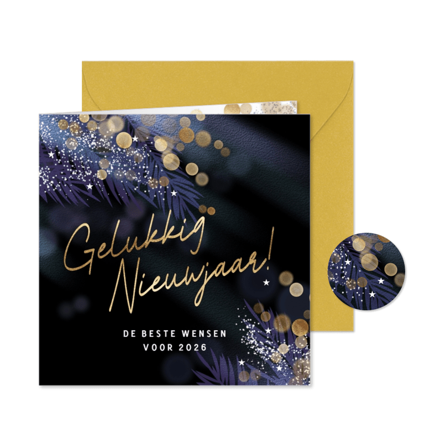 Stijlvolle nieuwjaarskaart sterren en takjes - Kaartimpressie
