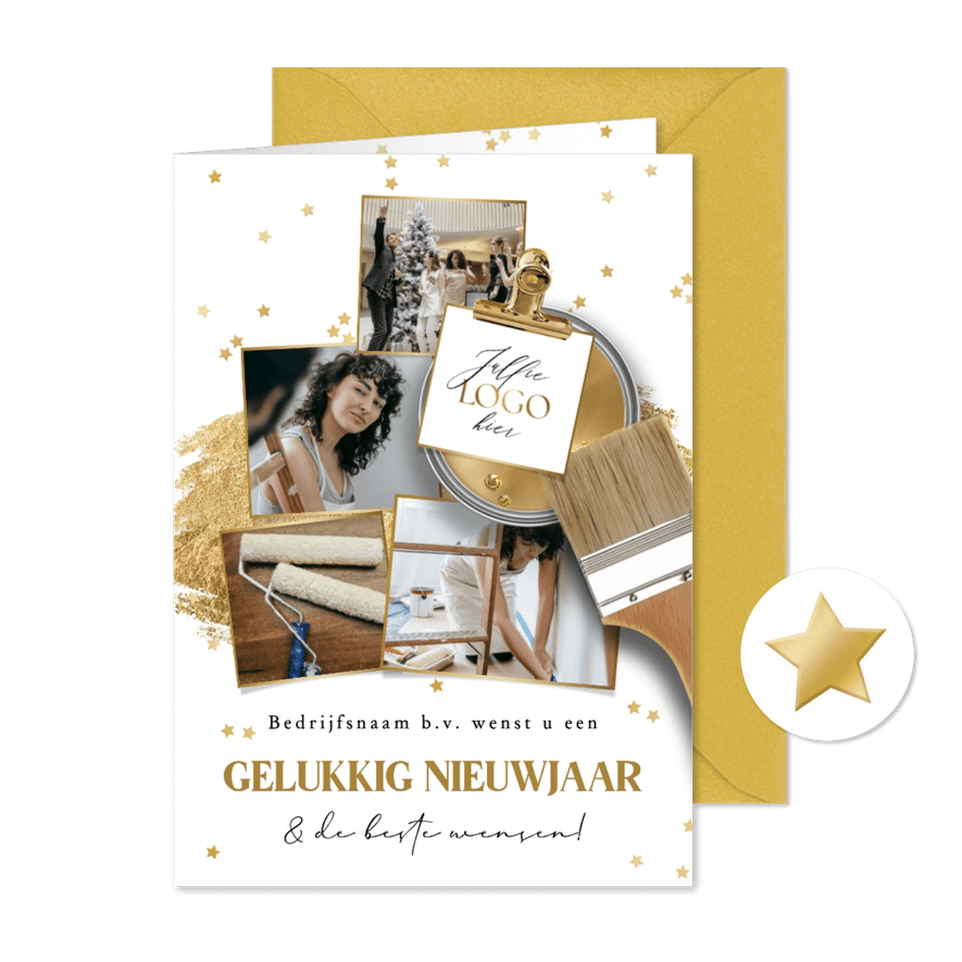 Stijlvolle nieuwjaarskaart zakelijk schilder collage goud - Kaartimpressie