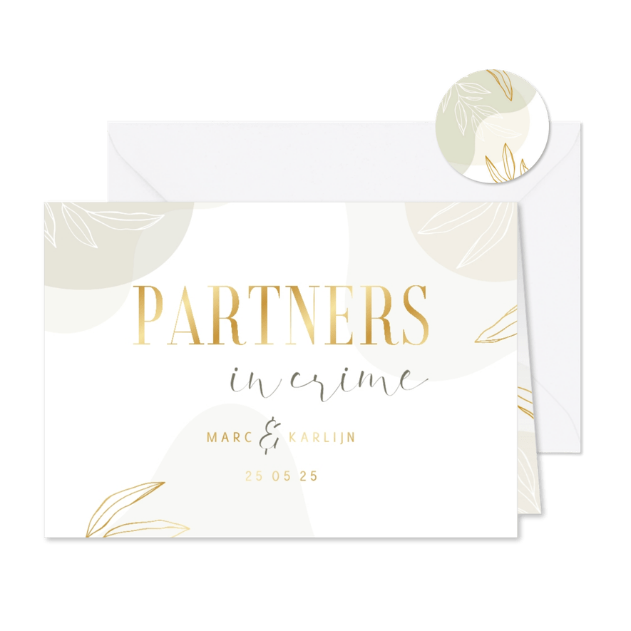 Stijlvolle partnerschap kaart met lijntekening van bladeren - Kaartimpressie