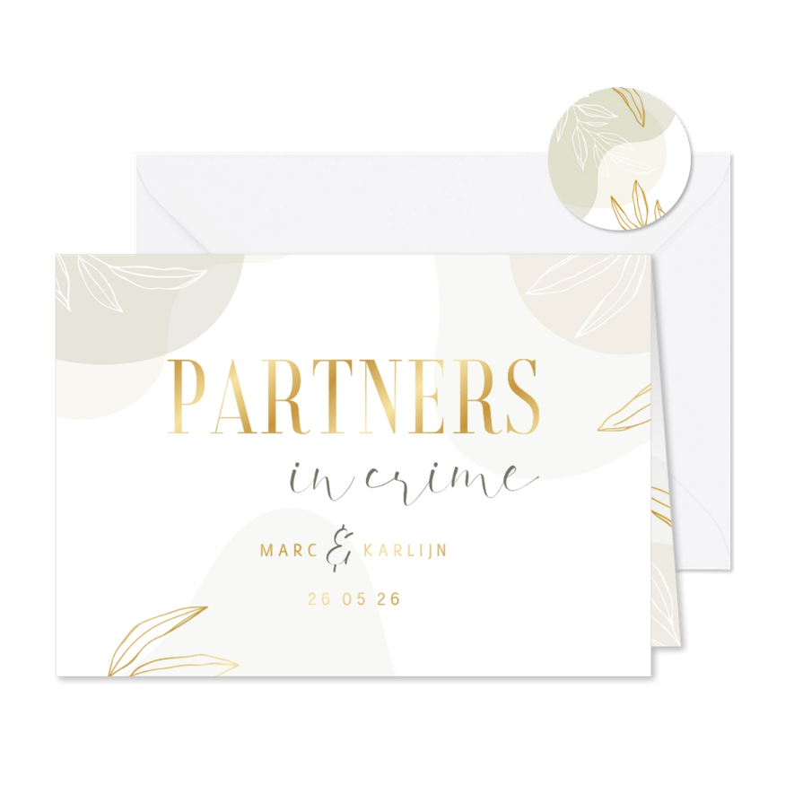 Stijlvolle partnerschap kaart met lijntekening van bladeren - Kaartimpressie