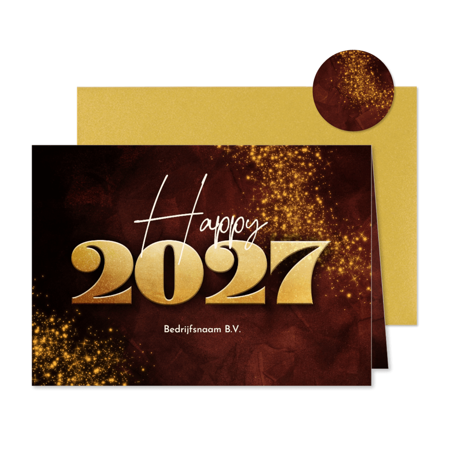 Stijlvolle rode zakelijke kerstkaart gouden 2027 - Kaartimpressie