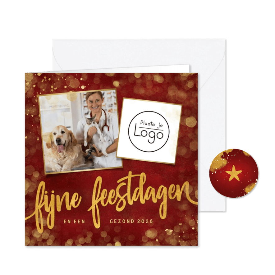 Stijlvolle rode zakelijke kerstkaart met eigen foto en logo - Kaartimpressie