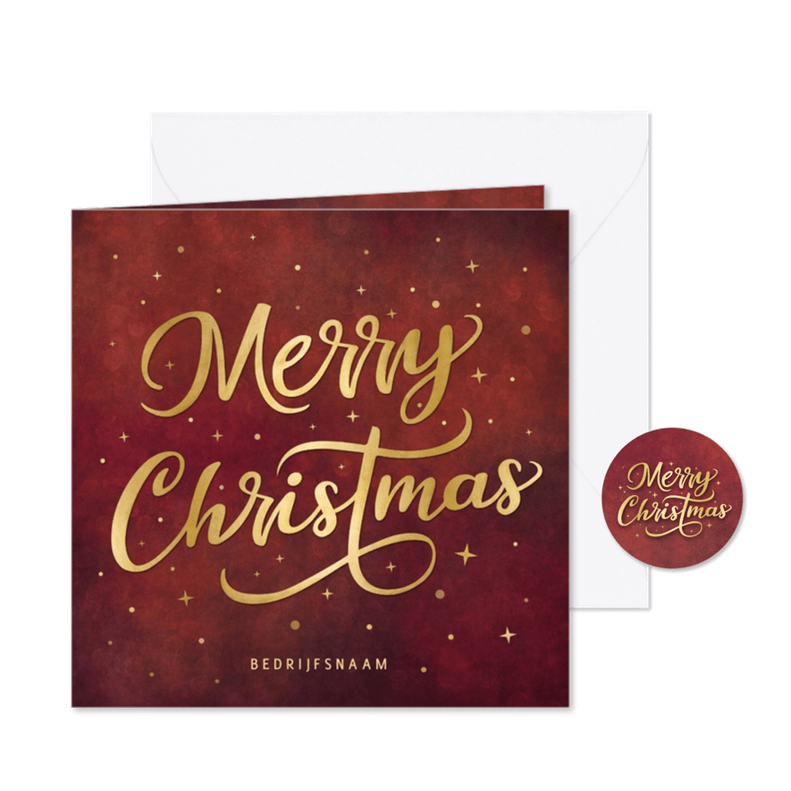 Stijlvolle rode zakelijke kerstkaart met goudlook letters - Kaartimpressie
