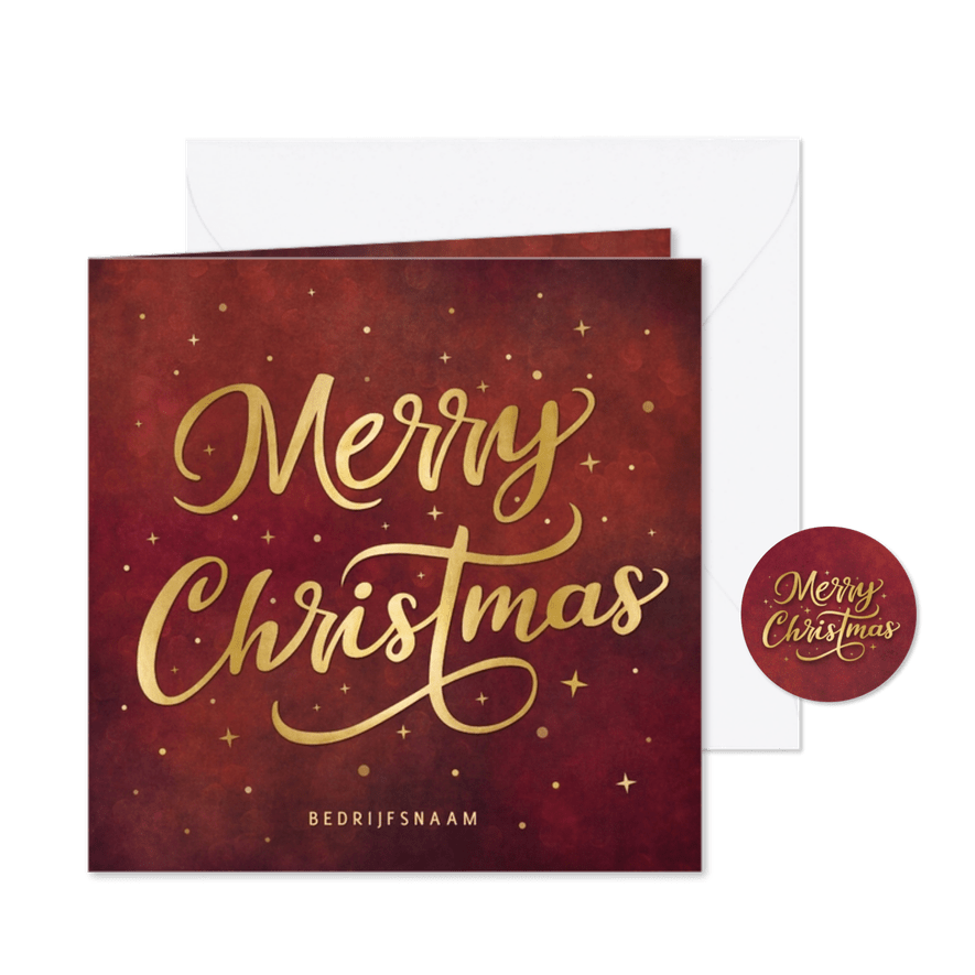 Stijlvolle rode zakelijke kerstkaart met goudlook letters  - Kaartimpressie