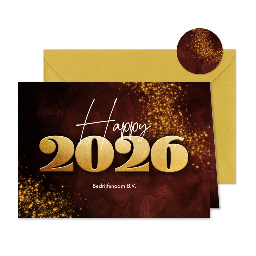 Stijlvolle rode zakelijke nieuwjaarskaart gouden 2026 - Kaartimpressie