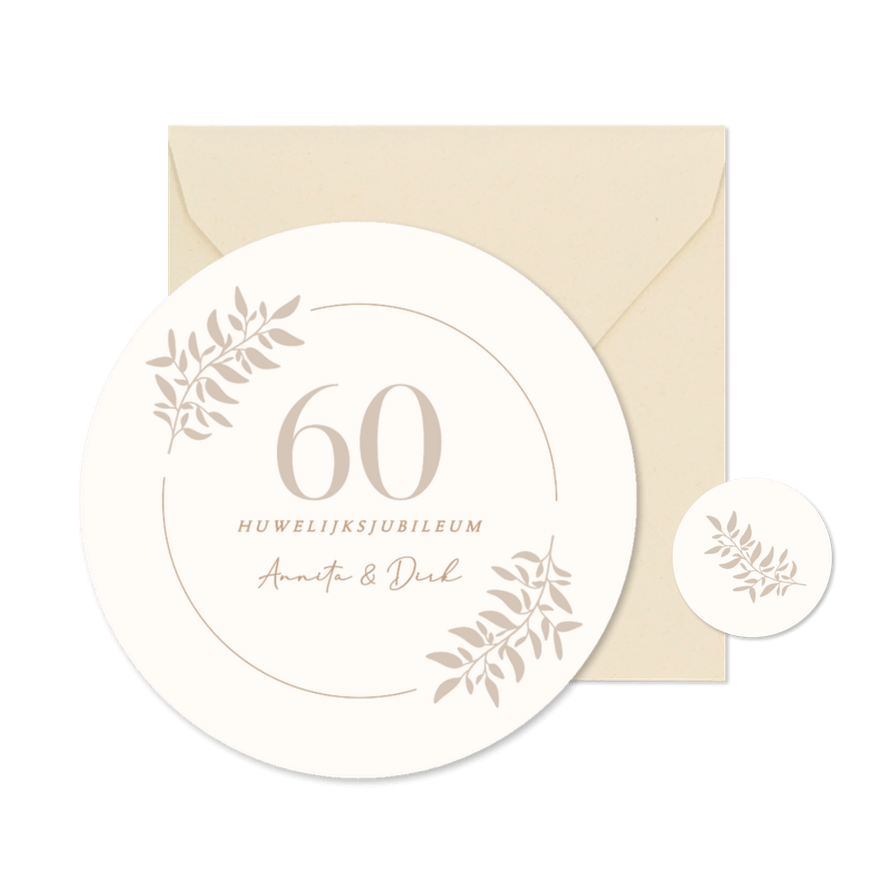 Stijlvolle ronde jubileumkaarten met beige takjes - Kaartimpressie