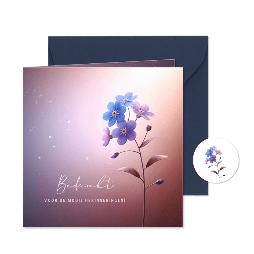 Stijlvolle rouwkaart bedankt voor de mooie herinneringen  - Kaartimpressie