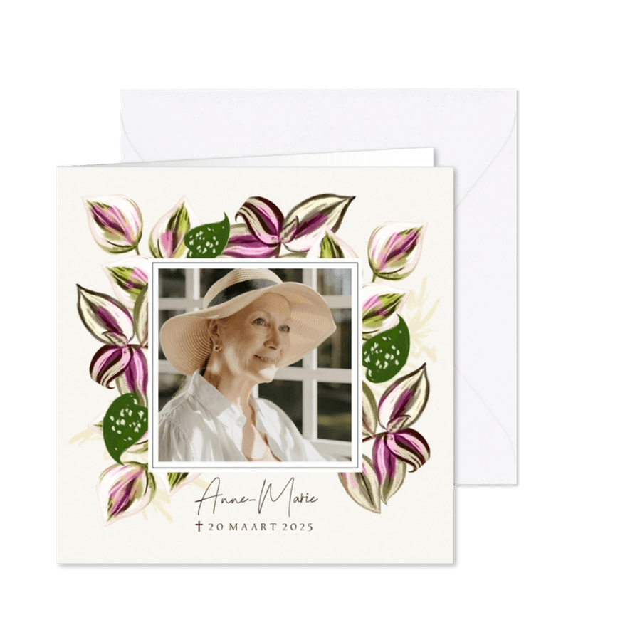 Stijlvolle rouwkaart foto botanische bladeren geschilderd  - Kaartimpressie