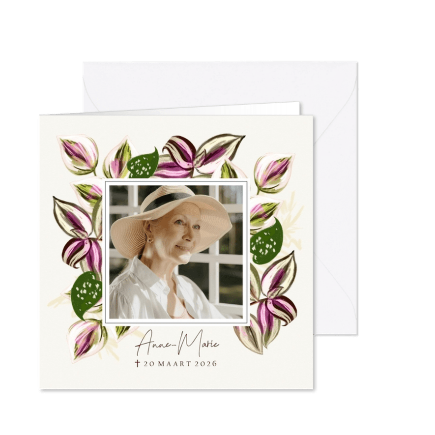 Stijlvolle rouwkaart foto botanische bladeren geschilderd  - Kaartimpressie