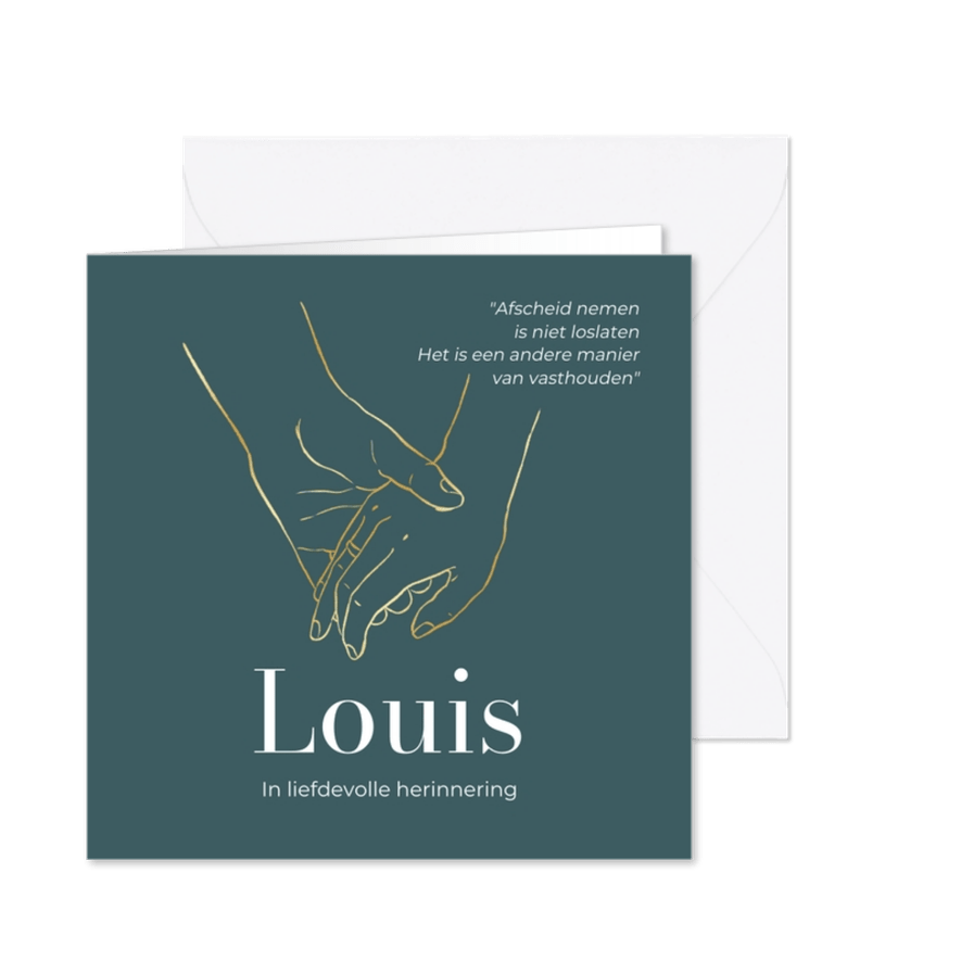 Stijlvolle rouwkaart lijnillustratie handen goud - Kaartimpressie