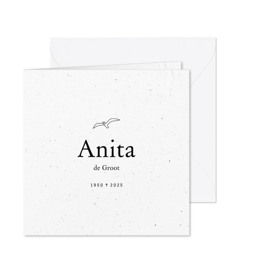 Stijlvolle rouwkaart met een silhouet van een vogel - Kaartimpressie