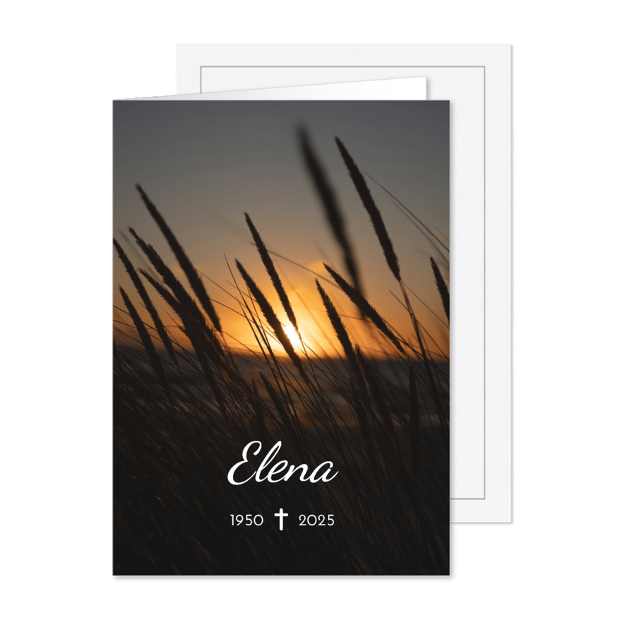 Stijlvolle rouwkaart met een warme zonsondergang aan zee - Kaartimpressie