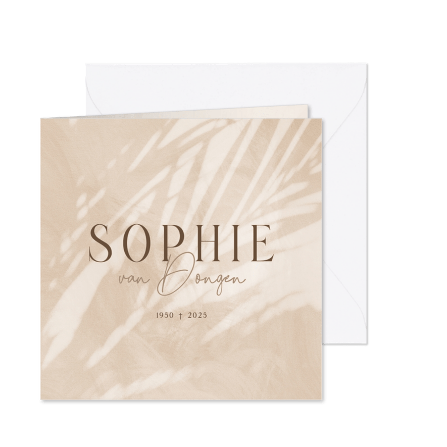 Stijlvolle rouwkaart met schaduw van blad - Kaartimpressie