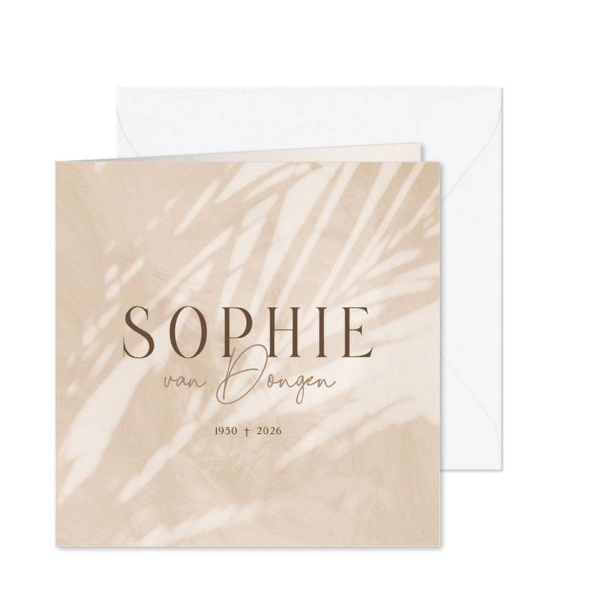 Stijlvolle rouwkaart met schaduw van blad - Kaartimpressie