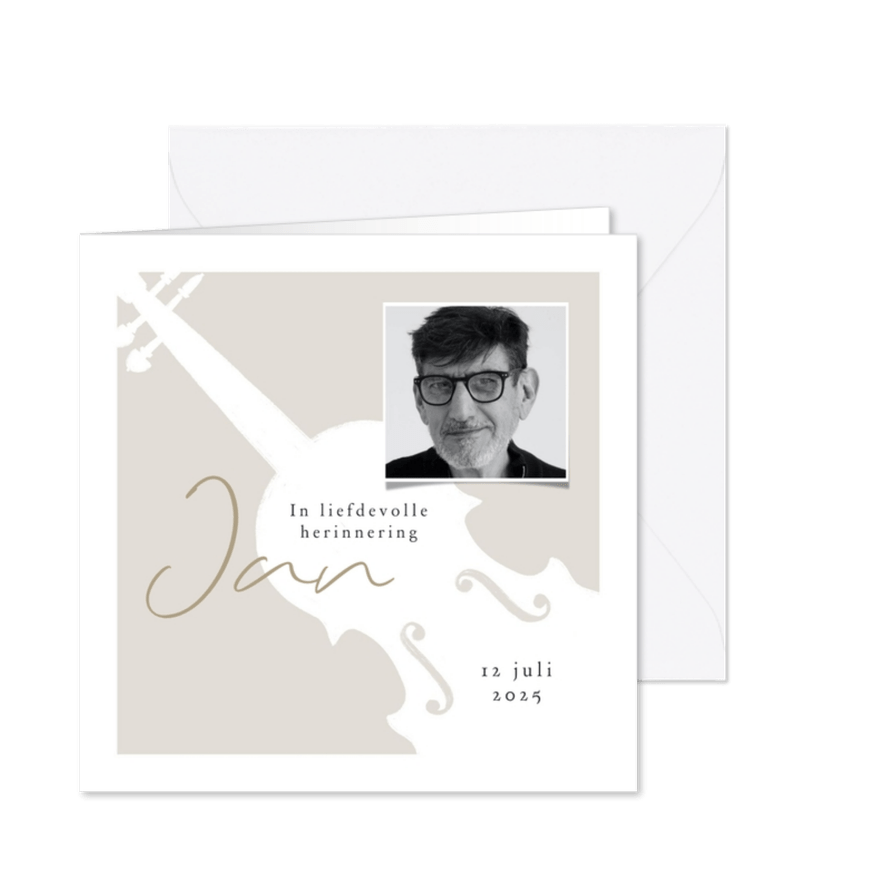 Stijlvolle rouwkaart muziek silhouet viool foto - Kaartimpressie