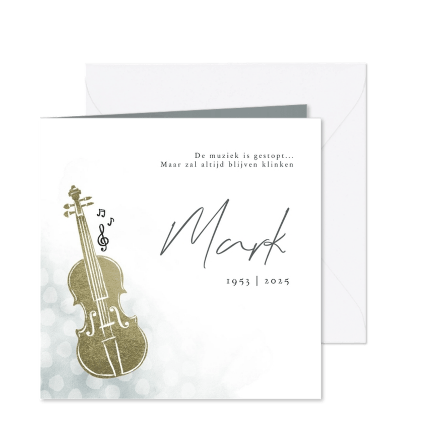 Stijlvolle rouwkaart muziekinstrument watercolor muzieknoten - Kaartimpressie