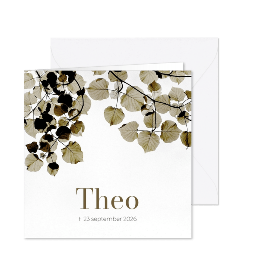 Stijlvolle rouwkaart schaduwspel bladertakken groen - Kaartimpressie