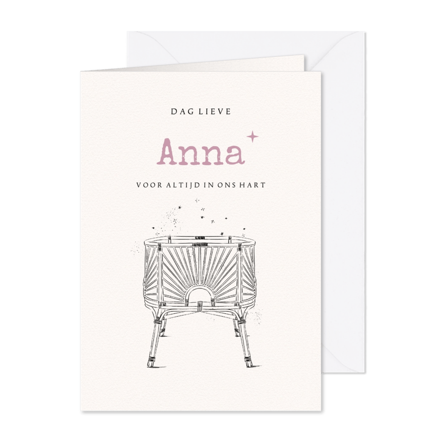 Stijlvolle rouwkaart sterrenkindje illustratie wieg sterren - Kaartimpressie