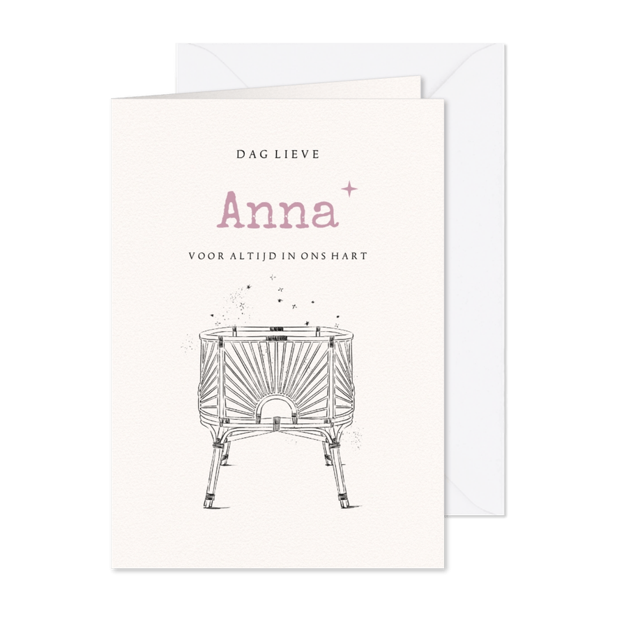 Stijlvolle rouwkaart sterrenkindje illustratie wieg sterren - Kaartimpressie