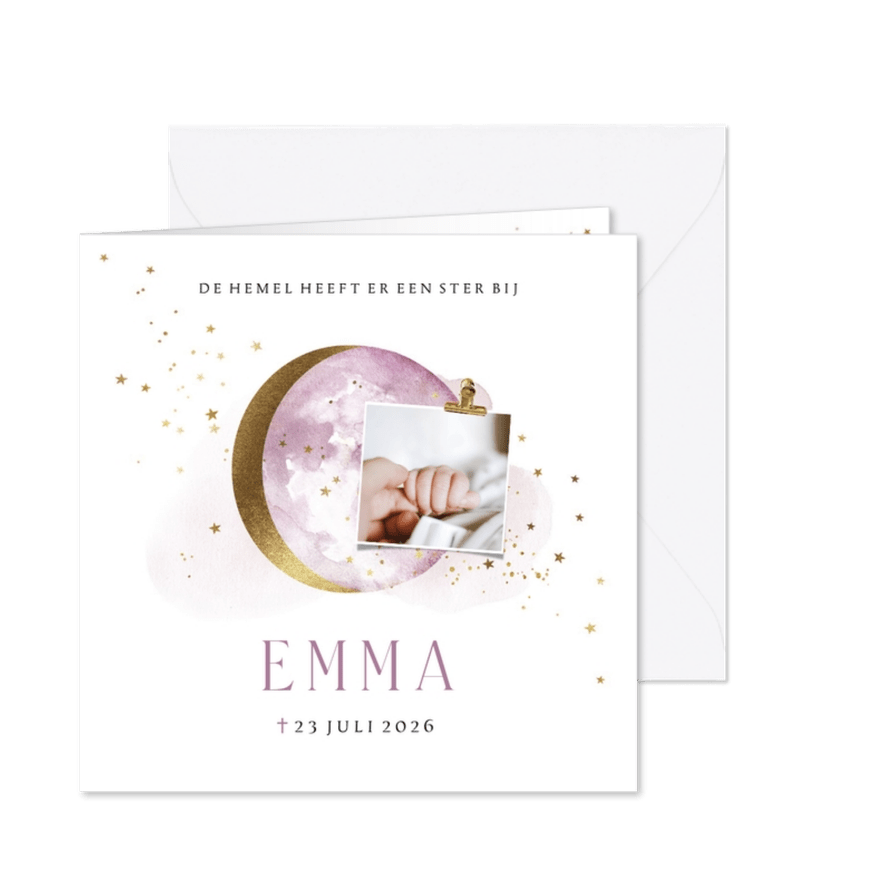 Stijlvolle rouwkaart sterrenkindje maan sterren goud foto - Kaartimpressie