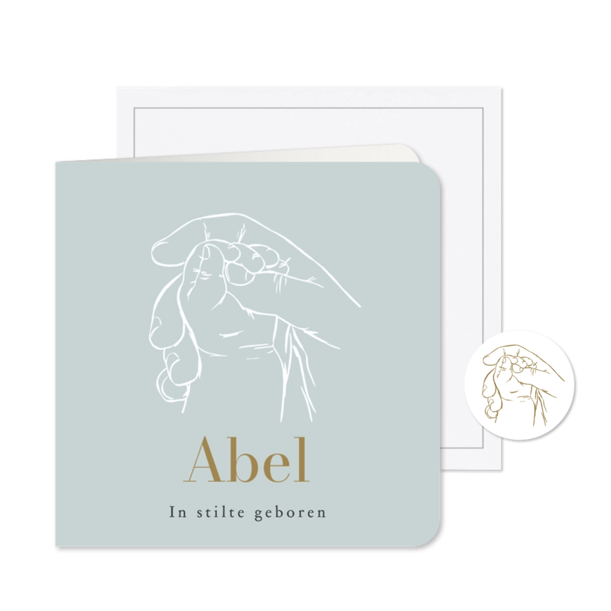 Stijlvolle rouwkaart stilgeboren lijntekening handen jongen - Kaartimpressie